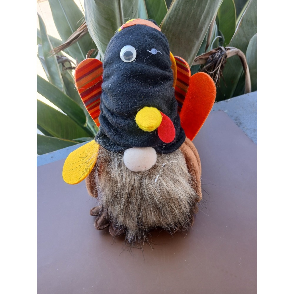 Thanksgiving Turkey Gnome Plush Holiday Decor Autumn Harvest Shelf Sitter 8.5"